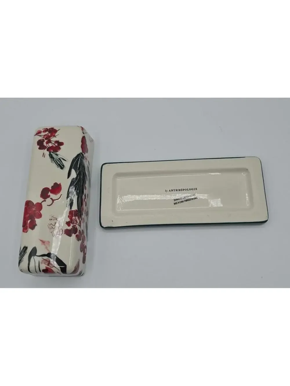Anthropologie Holly Berry Stoneware Butter Dish Green Base Holiday Kitchen Decor